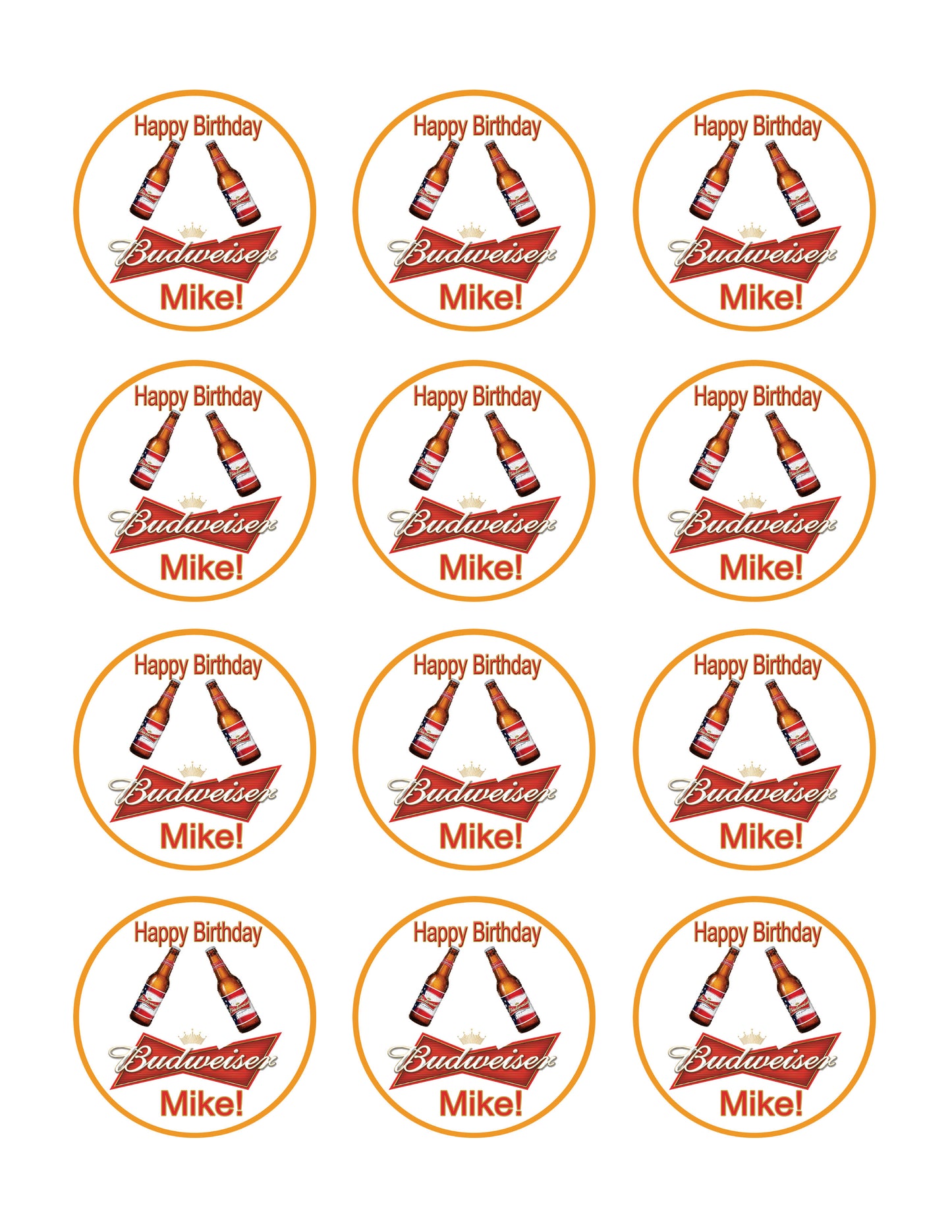 Beer Budweiser - Edible Cake Topper, Cupcake Toppers, Strips