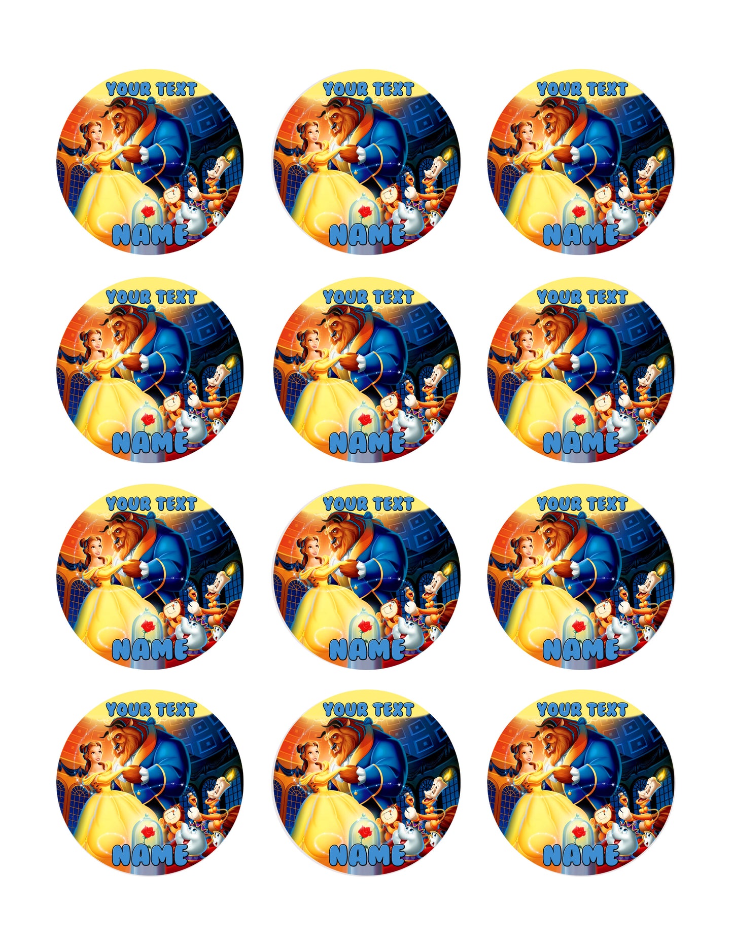 Beauty and the Beast Belle - Edible Cake Topper, Cupcake Toppers, Strips