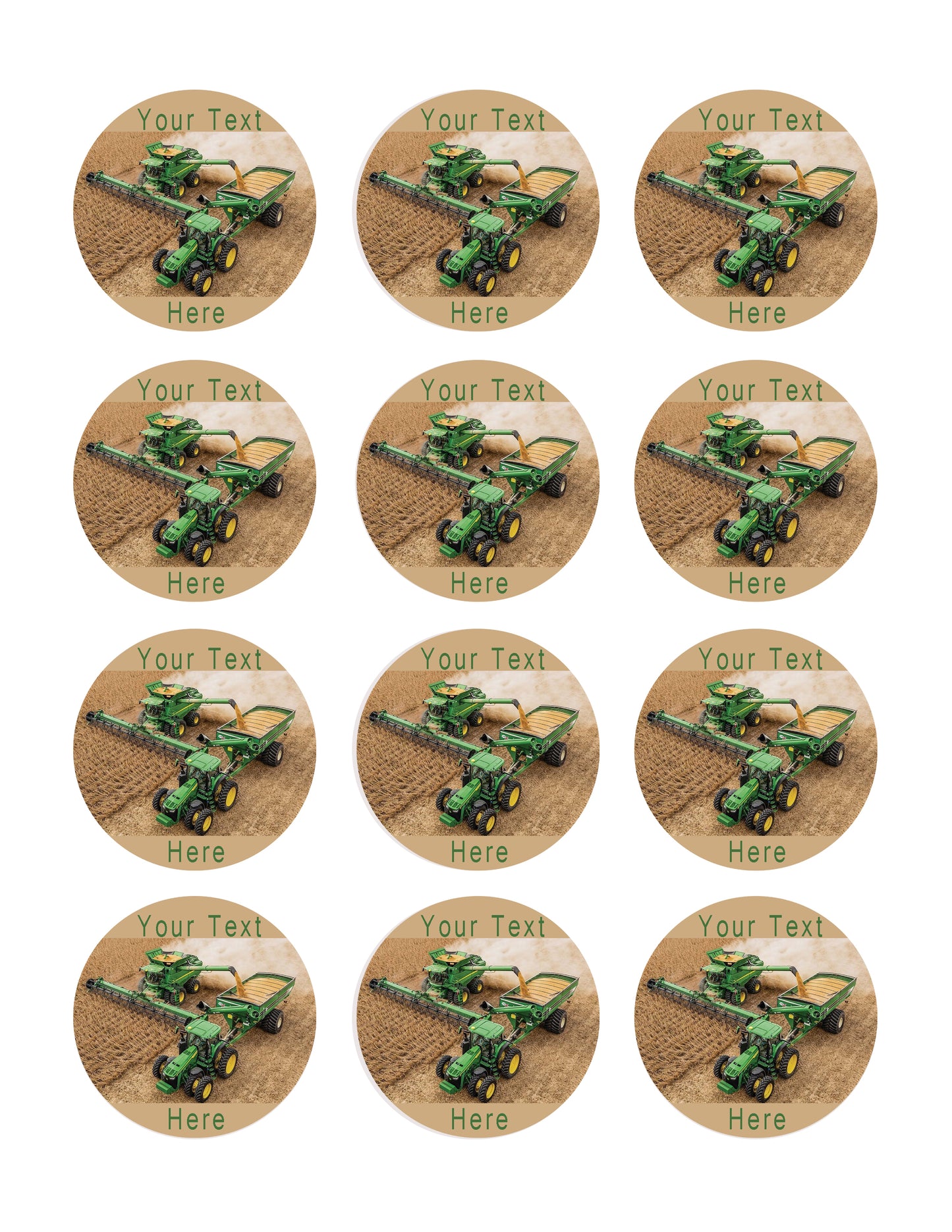 John Deere combine and tractor - Edible Cake Topper, Cupcake Toppers, Strips