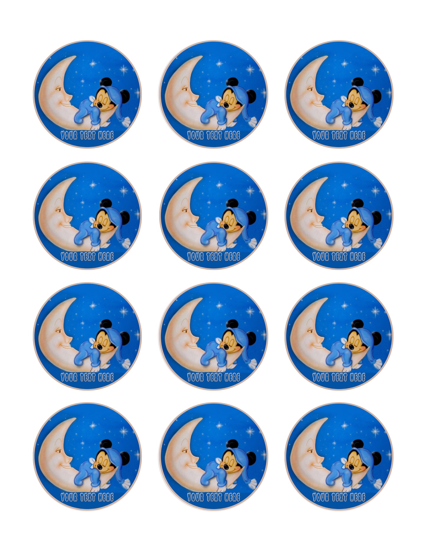 Baby Mickey Sleep Well - Edible Cake Topper, Cupcake Toppers, Strips