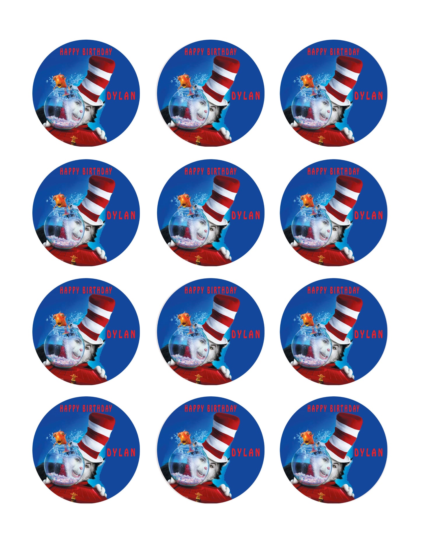Cat in the Hat - Edible Cake Topper, Cupcake Toppers, Strips
