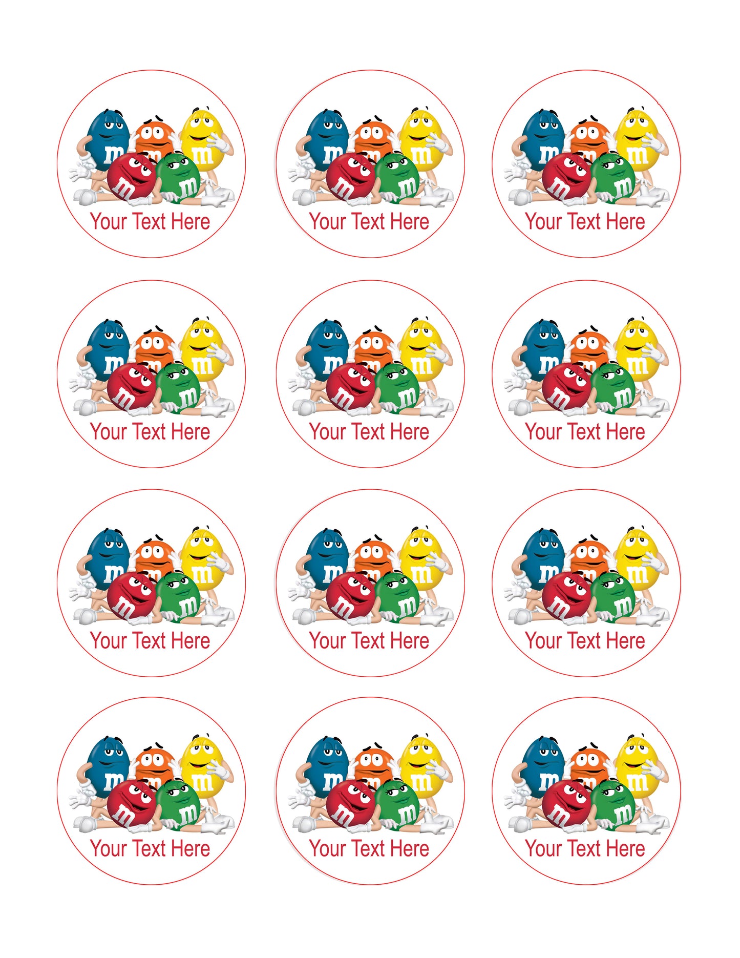 M & M - Edible Cake Topper, Cupcake Toppers, Strips