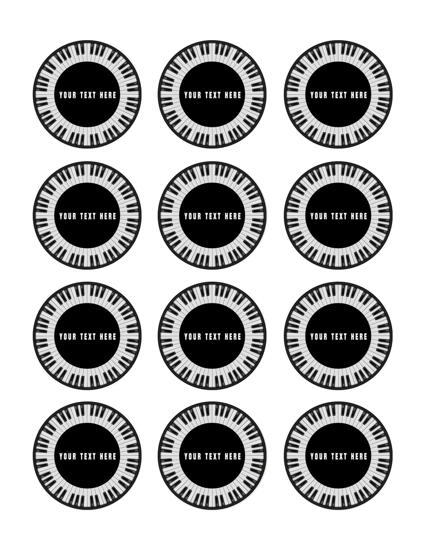Piano keys Circular - Edible Cake Topper, Cupcake Toppers, Strips