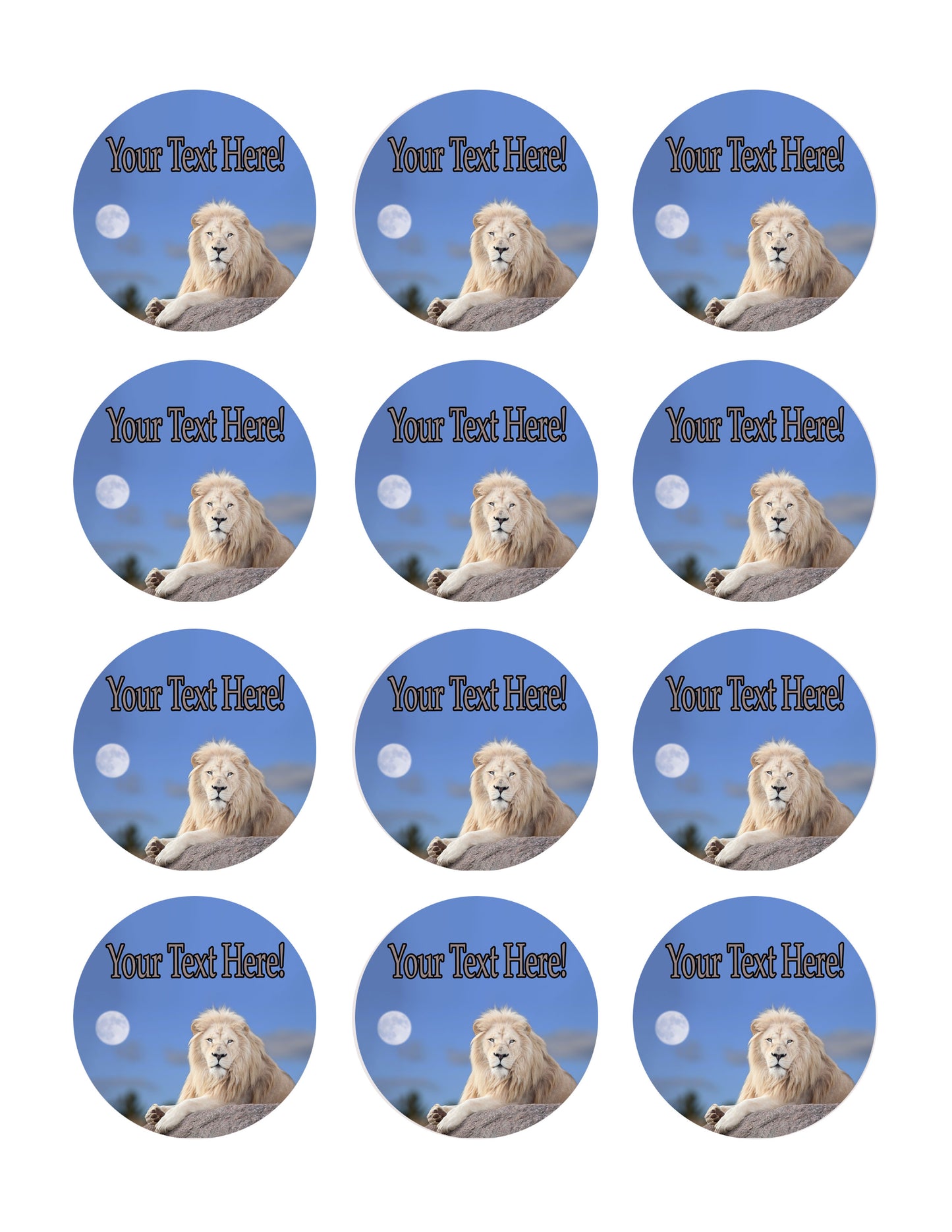White Lion - Edible Cake Topper, Cupcake Toppers, Strips