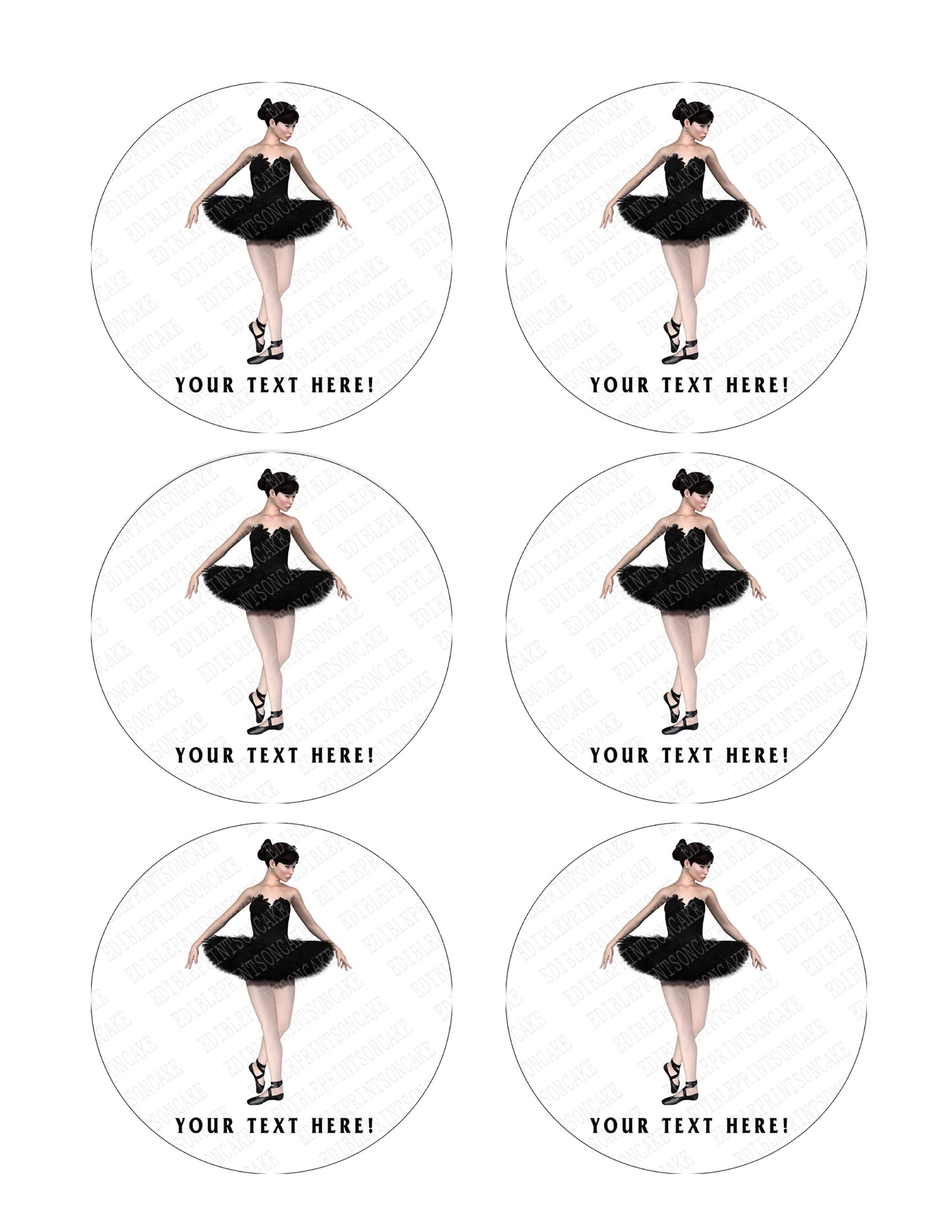 Ballerina in Black Swan - Edible Cake Topper, Cupcake Toppers, Strips