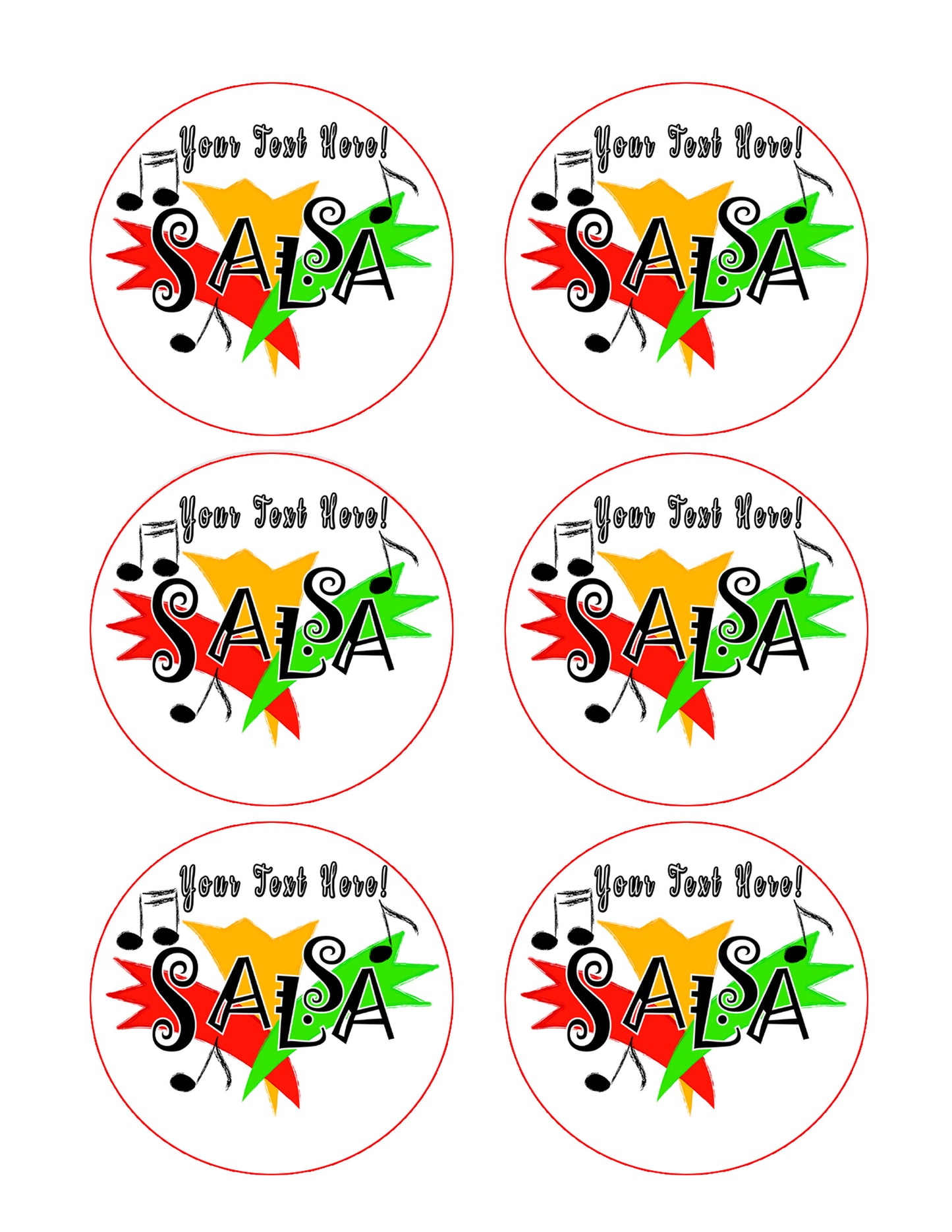 Salsa - Edible Cake Topper, Cupcake Toppers, Strips