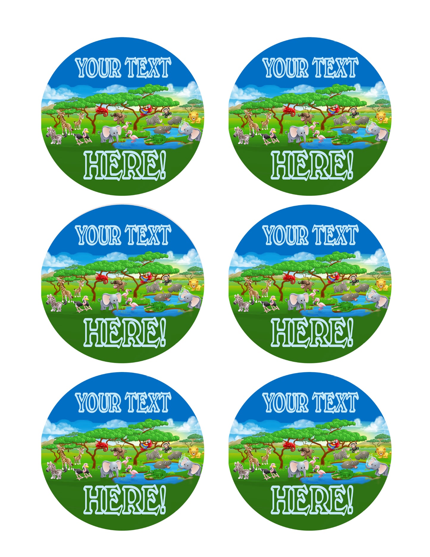 Cute Cartoon Safari Animal - Edible Cake Topper, Cupcake Toppers, Strips