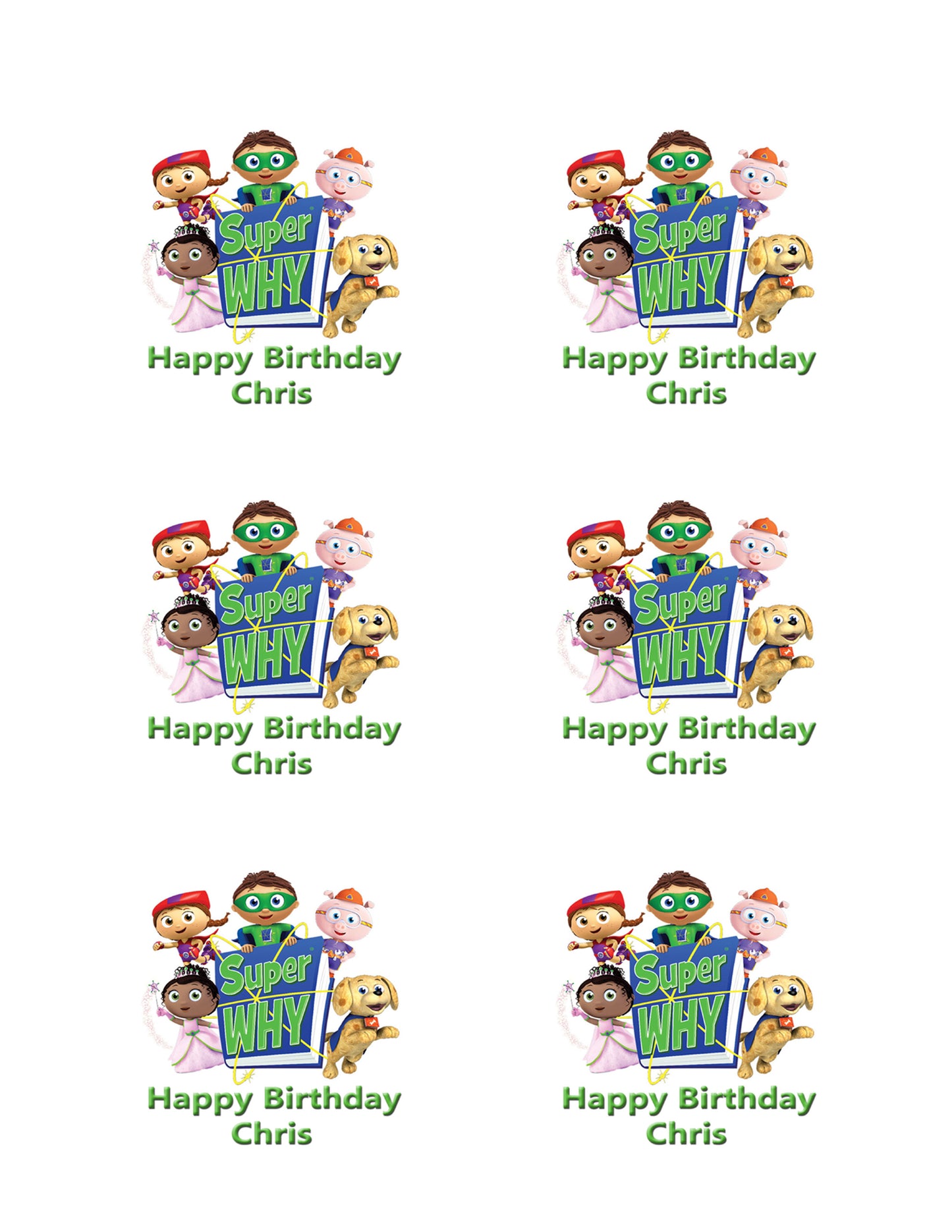 SUPER WHY (Nr4) - Edible Cake Topper OR Cupcake Topper, Decor