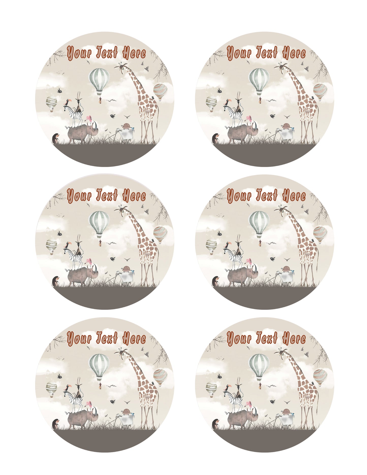 Woodland Animals with Giraffe Zebra - Edible Cake Topper, Cupcake Toppers, Strips