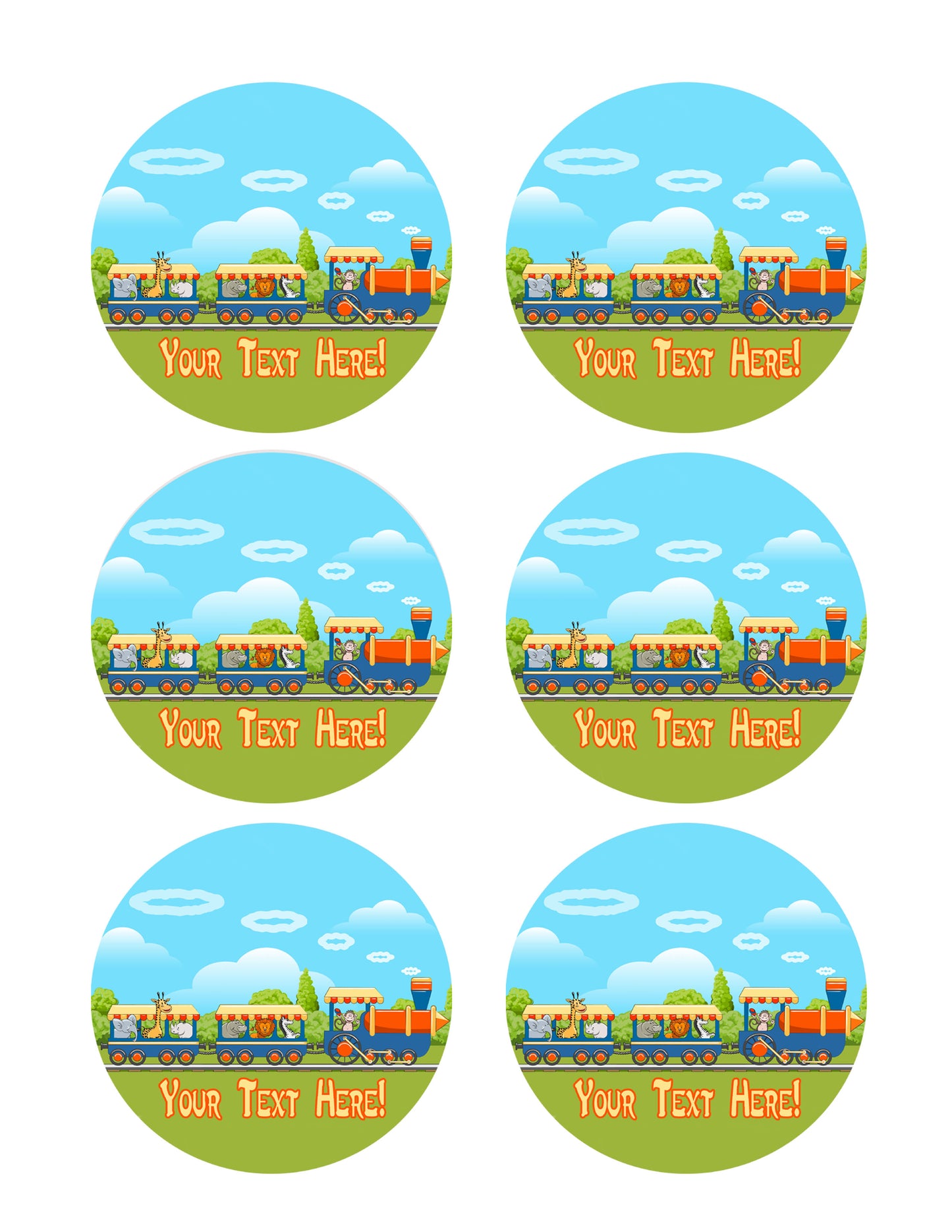 Baby Animals Train - Edible Cake Topper, Cupcake Toppers, Strips