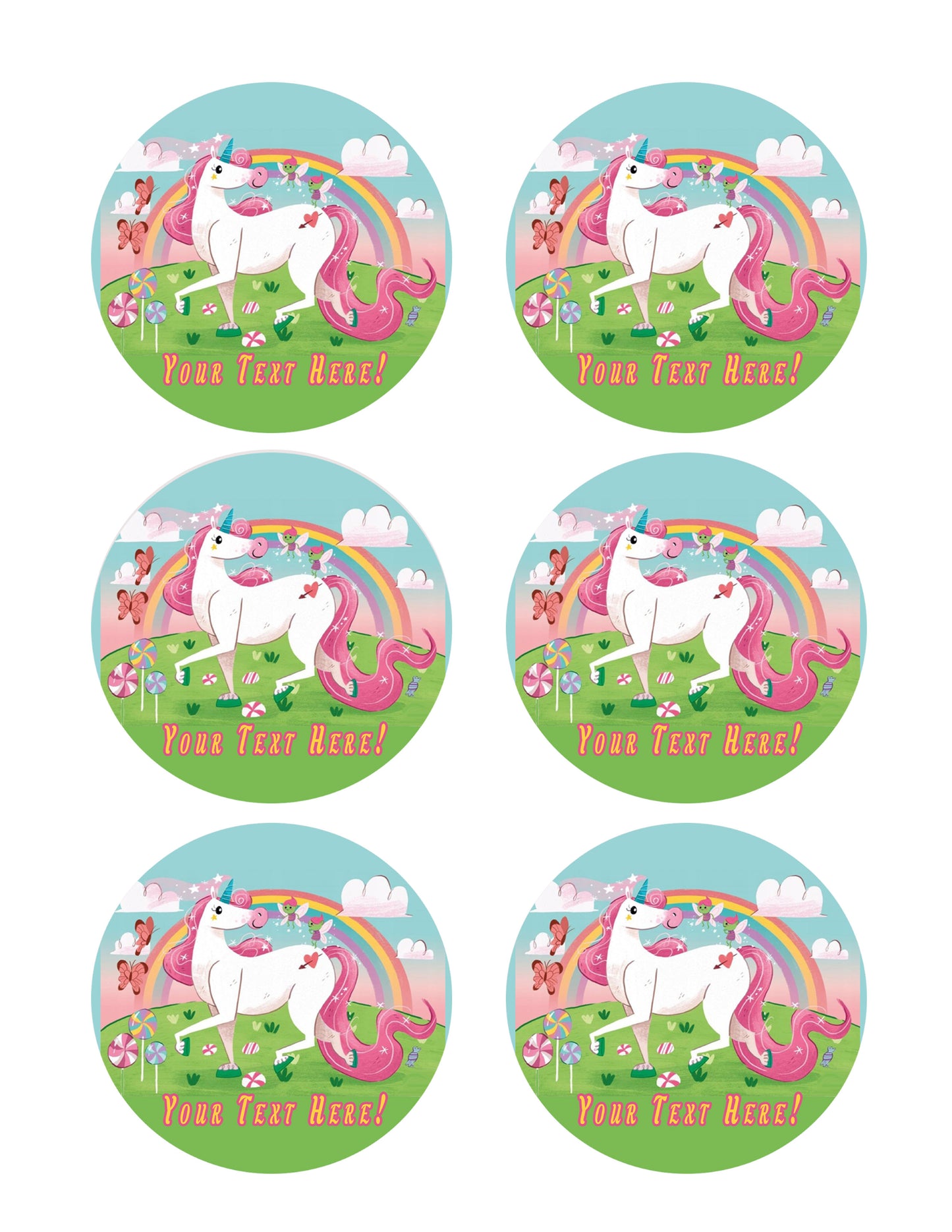 Happy Unikorn - Edible Cake Topper, Cupcake Toppers, Strips