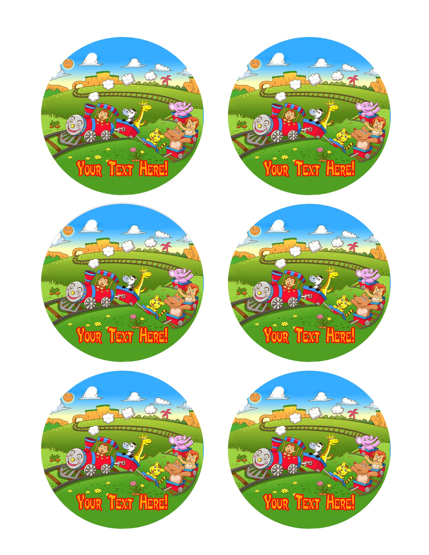 Cute animals train - Edible Cake Topper, Cupcake Toppers, Strips