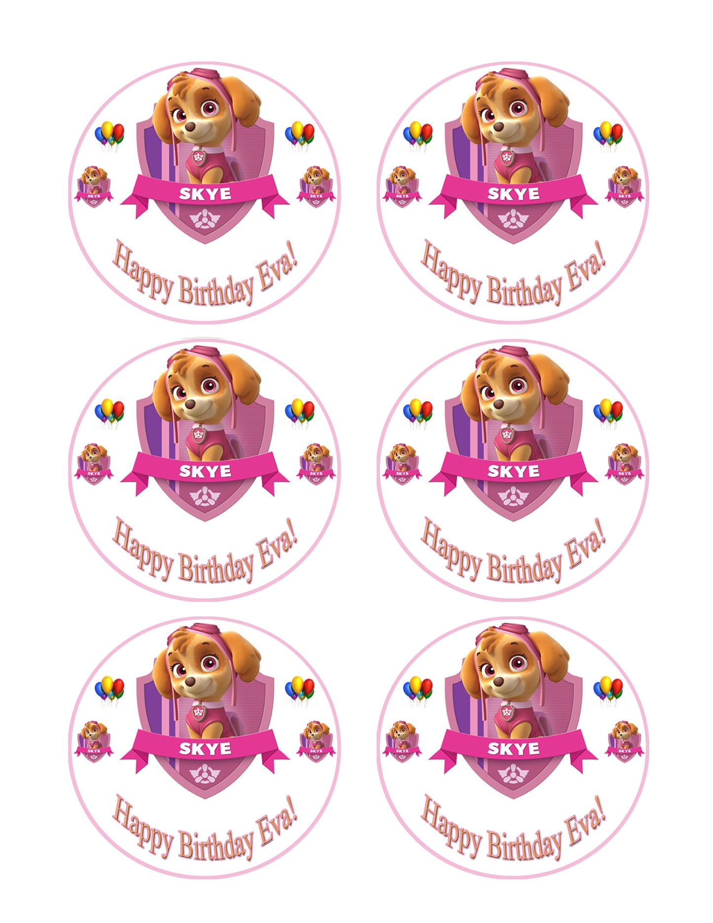 PAW PATROL SKYE (Nr1) - Edible Birthday Cake Topper OR Cupcake Topper, Decor