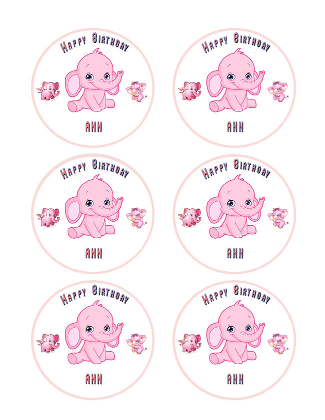 Pink Elephant - Edible Cake Topper OR Cupcake Topper, Decor