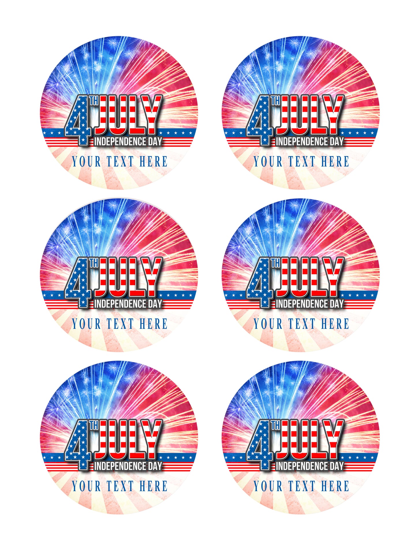 4th of July (Nr4) - Edible Cake Topper, Cupcake Toppers, Strips