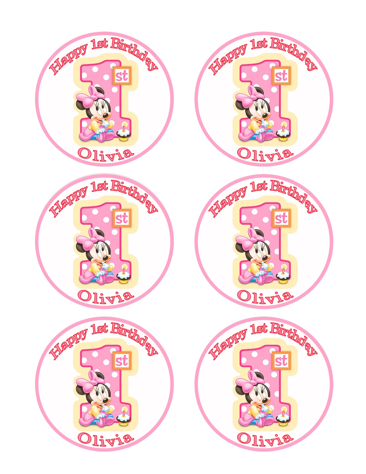 BABY MINNIE MOUSE 1st Birthday B - Edible Cake Topper, Cupcake Toppers, Strips