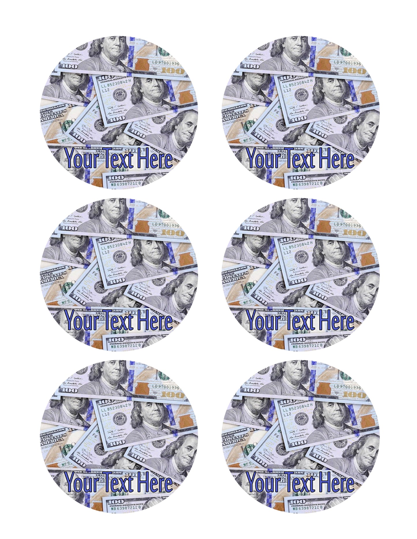 100 dollar bills 3.25" cupcake topper