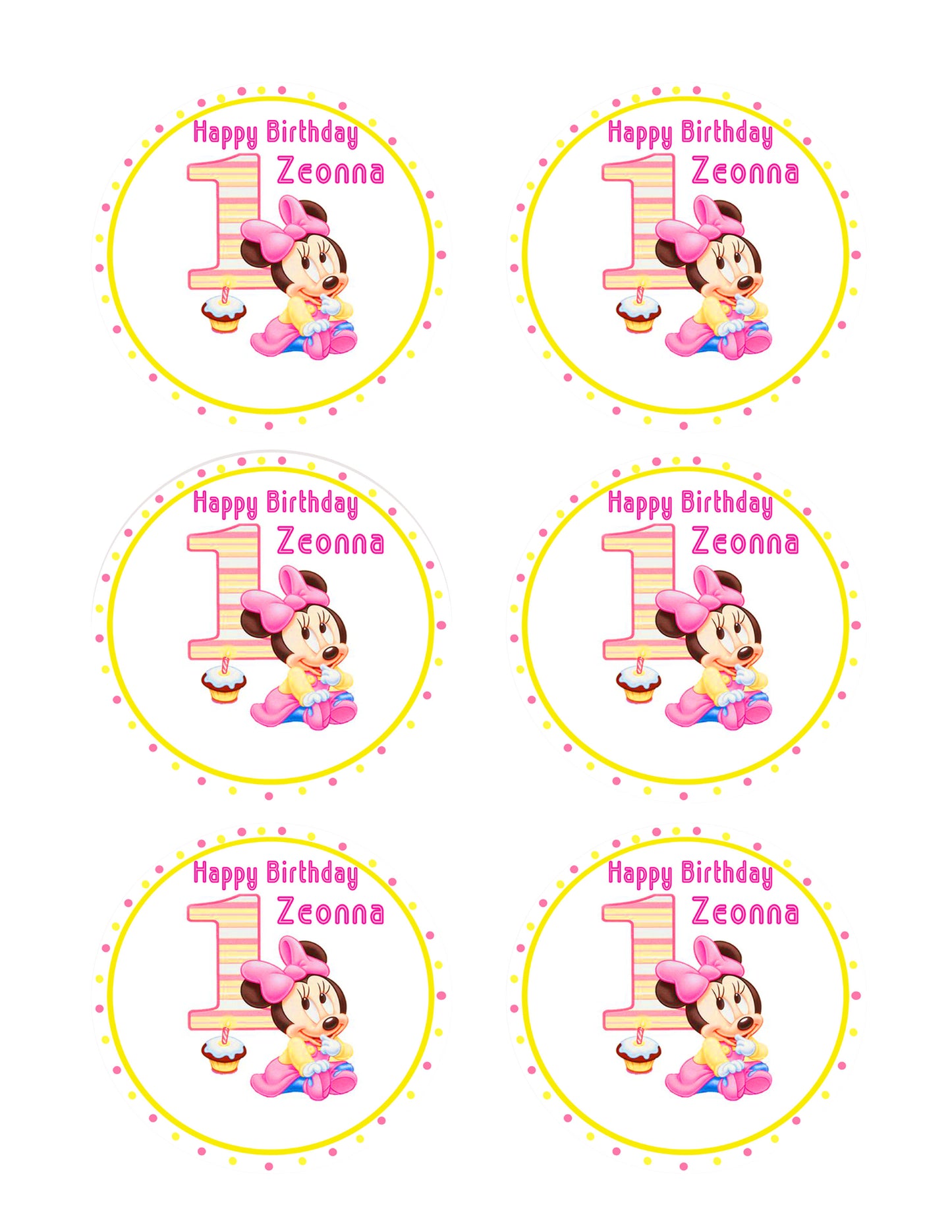 BABY MINNIE MOUSE 1st Birthday - Edible Cake Topper, Cupcake Toppers, Strips