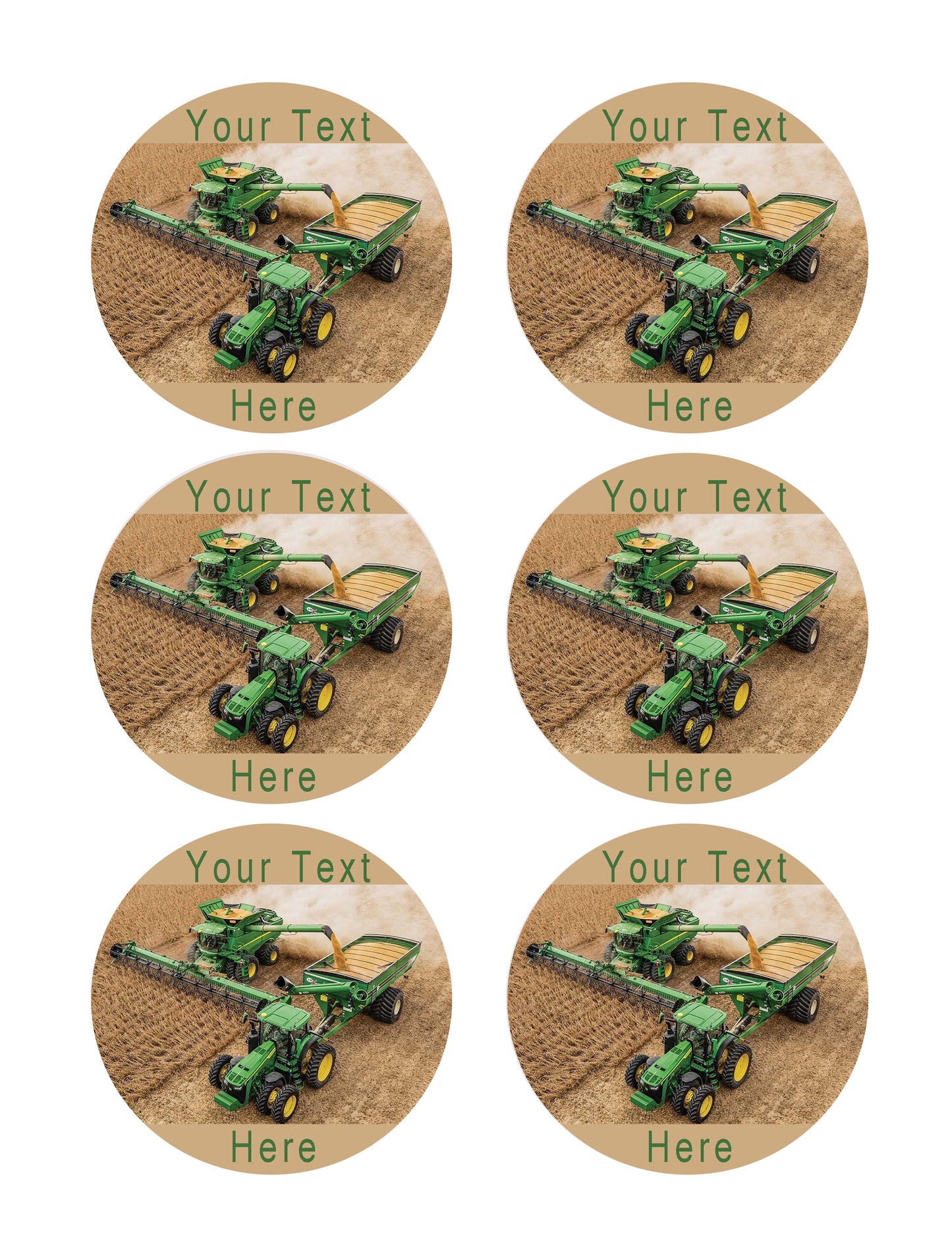 John Deere combine and tractor - Edible Cake Topper, Cupcake Toppers, Strips