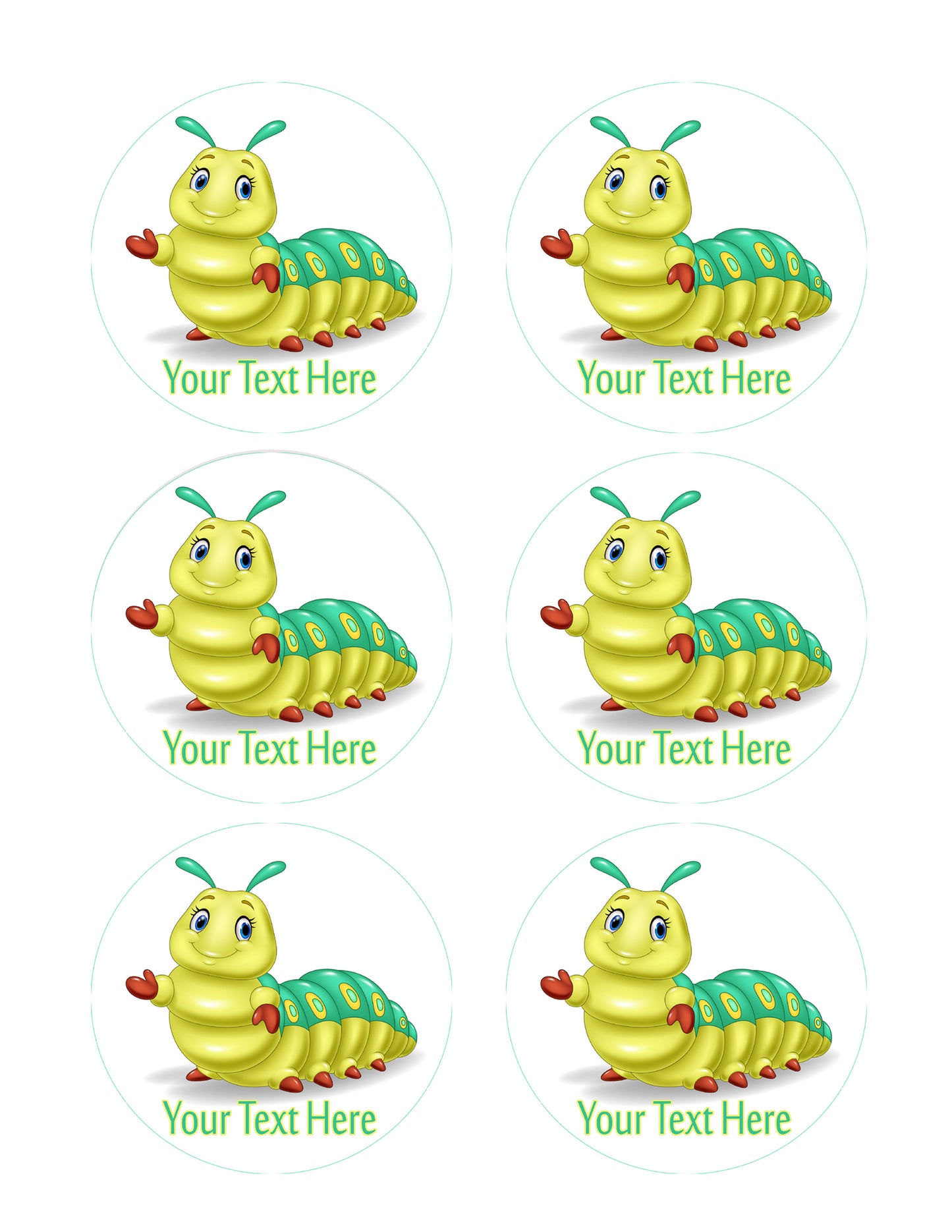 CUTE CATERPILLAR - Edible Cake Topper or Cupcake topper, Decor