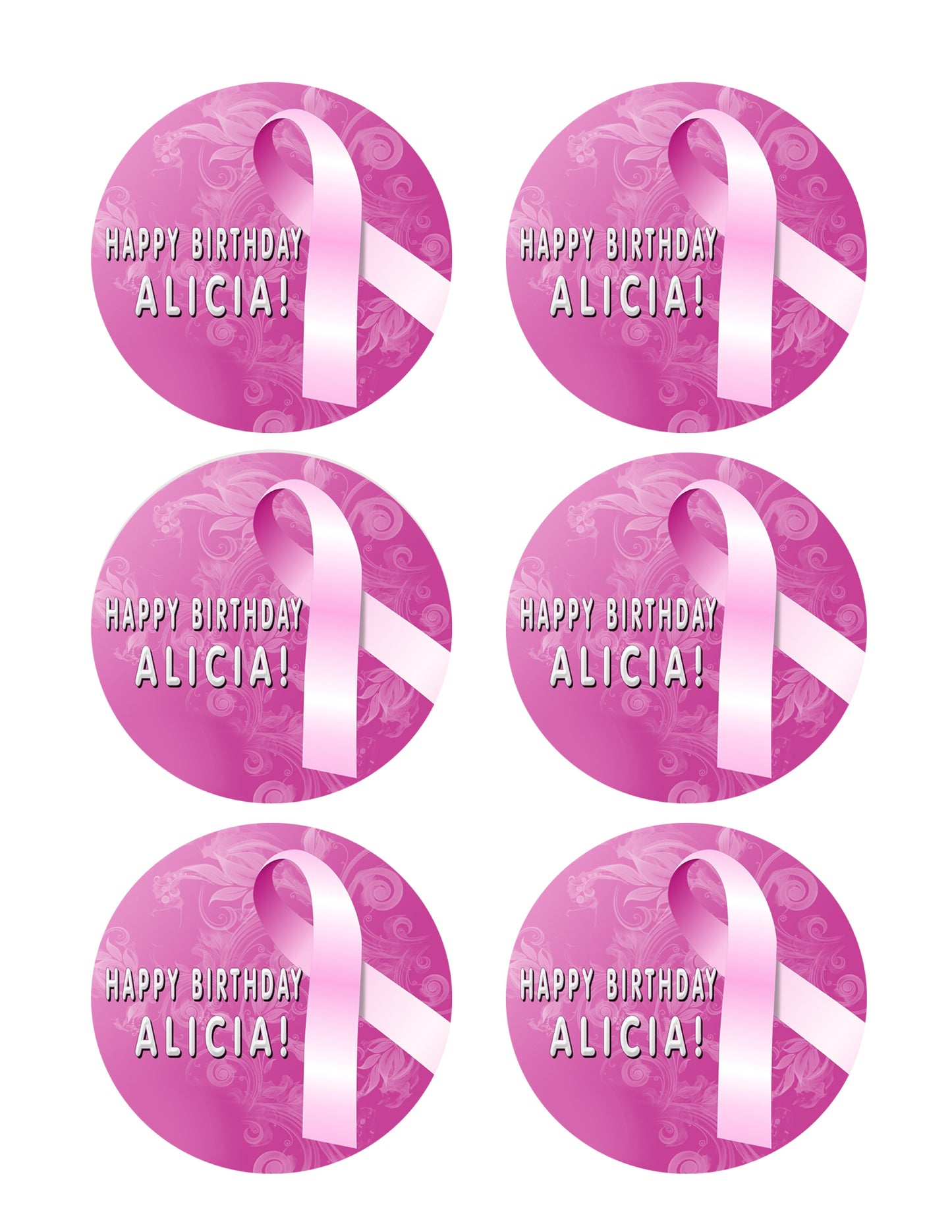 Breast Cancer Pink Ribbon - Edible Cake Topper, Cupcake Toppers, Strips