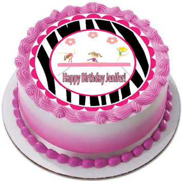 Gymnastics Zebra Tumbling Gym Girls Edible Birthday Cake Topper OR Cupcake Topper, Decor - Edible Prints On Cake (Edible Cake &Cupcake Topper)