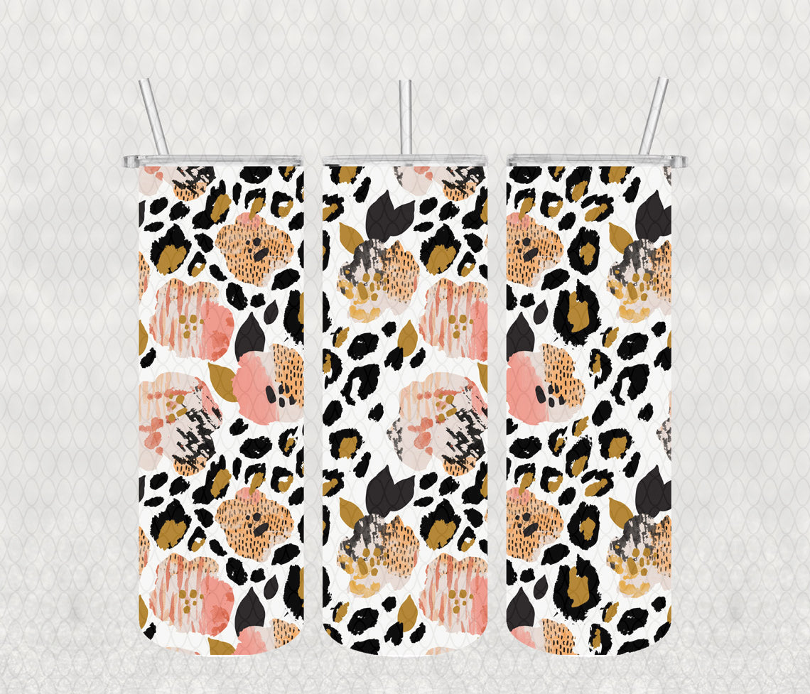 Abstract Floral Tumbler with Lid and Straw, Insulated Skinny Tumbler, 20 oz Water Cup