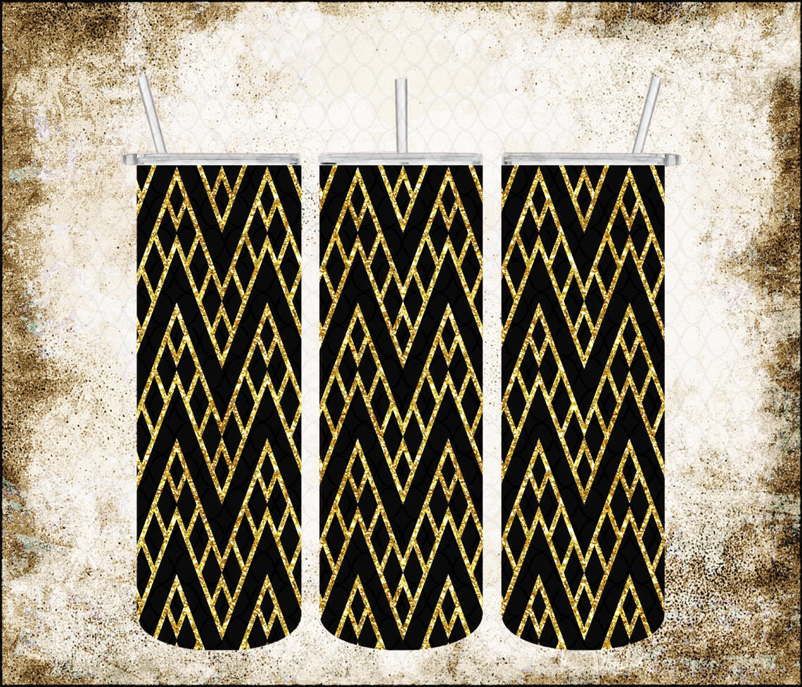 Abstract Geometric III Tumbler with Lid and Straw, Insulated Skinny Tumbler, 20 oz Water Cup