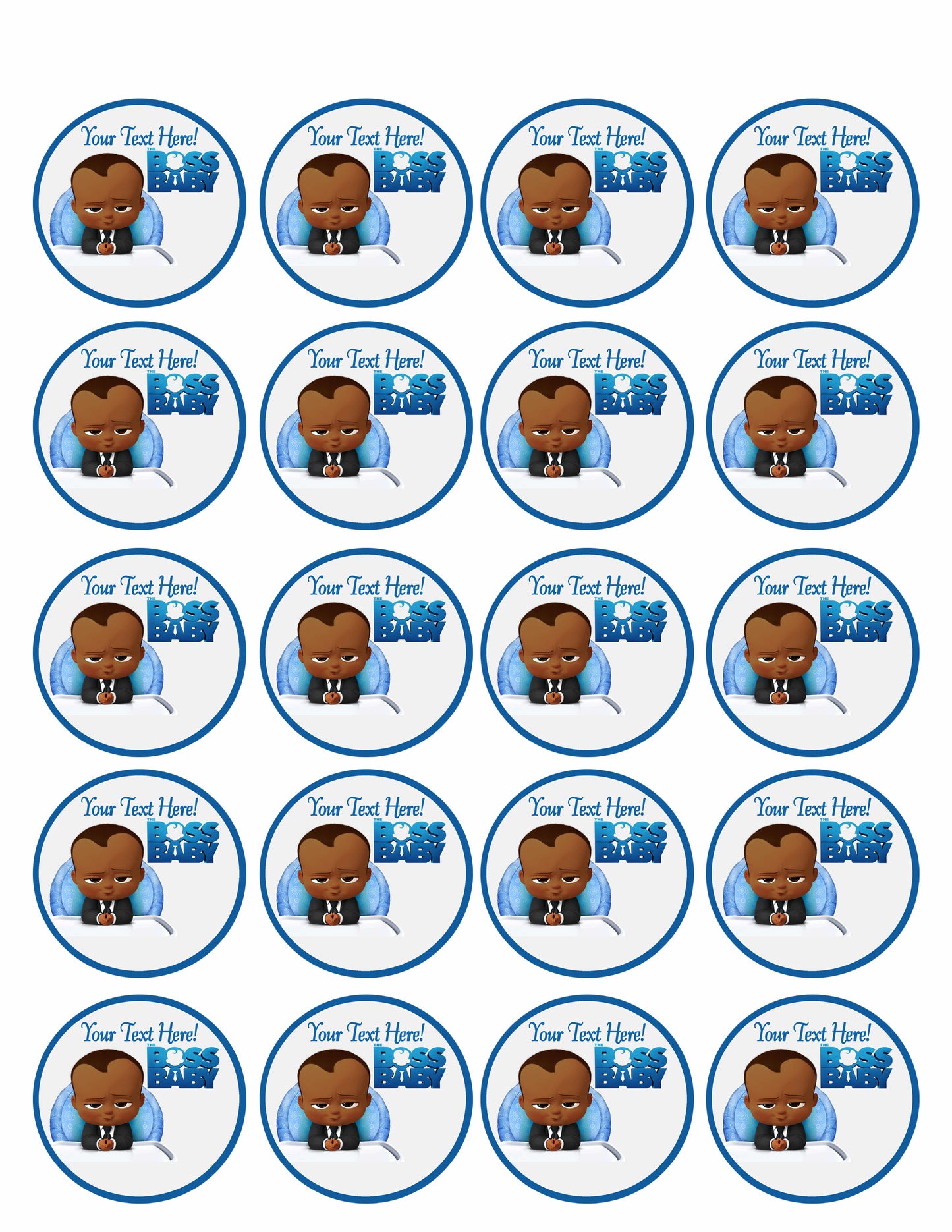 African American Boss Baby Boy - Edible Cake Topper, Cupcake Toppers, Strips