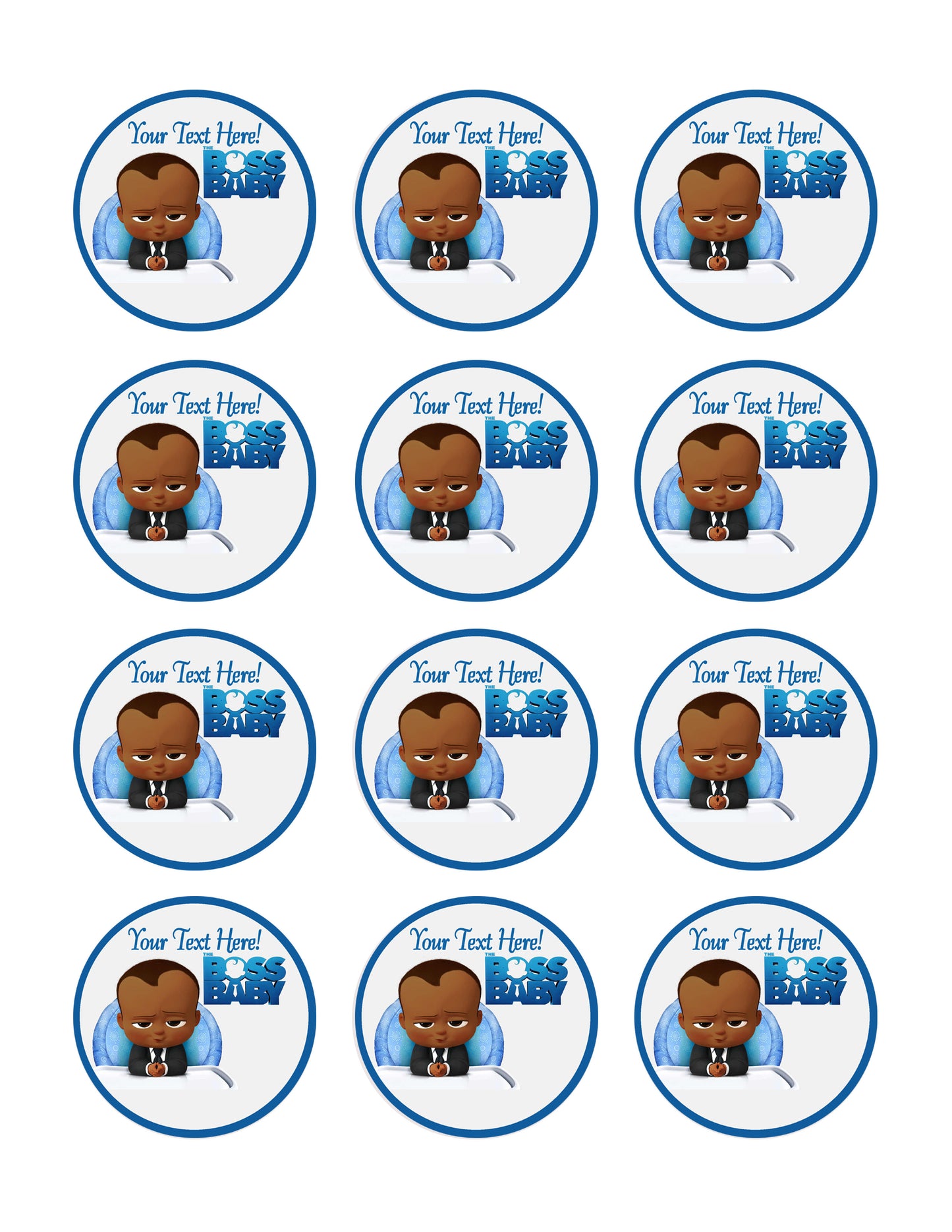 African American Boss Baby Boy - Edible Cake Topper, Cupcake Toppers, Strips