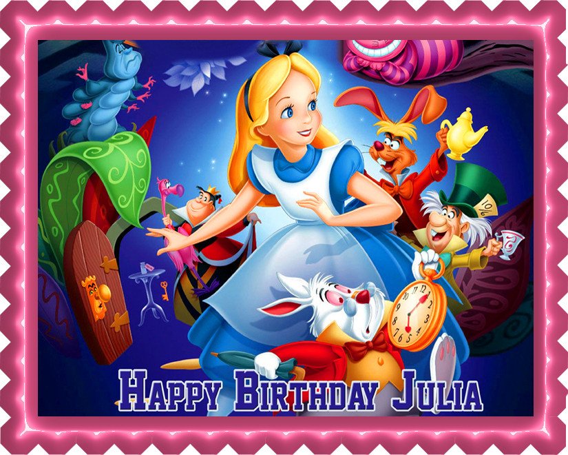 Alice in Wonderland - Edible Cake Topper, Cupcake Toppers, Strips