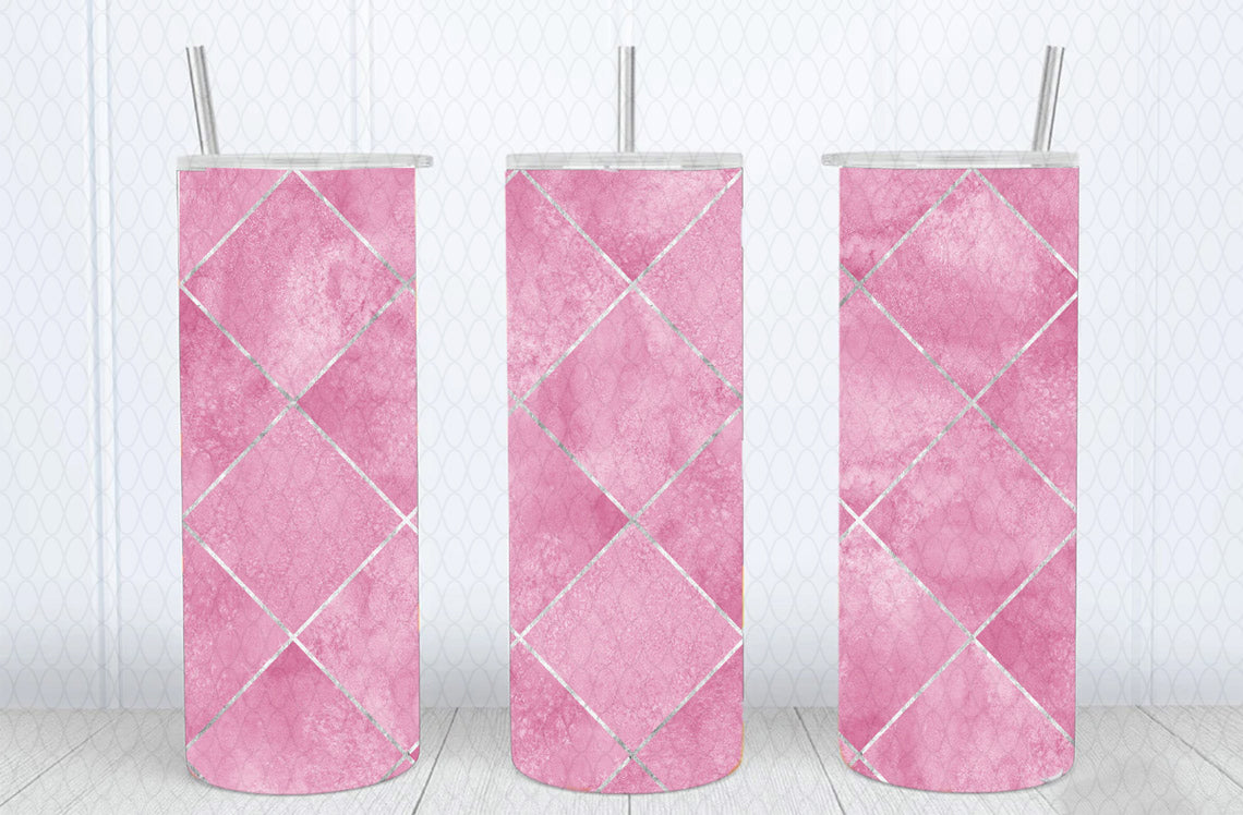Argyle Geometric Tumbler with Lid and Straw, Insulated Skinny Tumbler, 20 oz Water Cup
