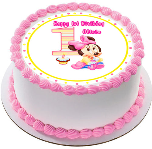BABY MINNIE MOUSE 1st Birthday - Edible Cake Topper, Cupcake Toppers, Strips