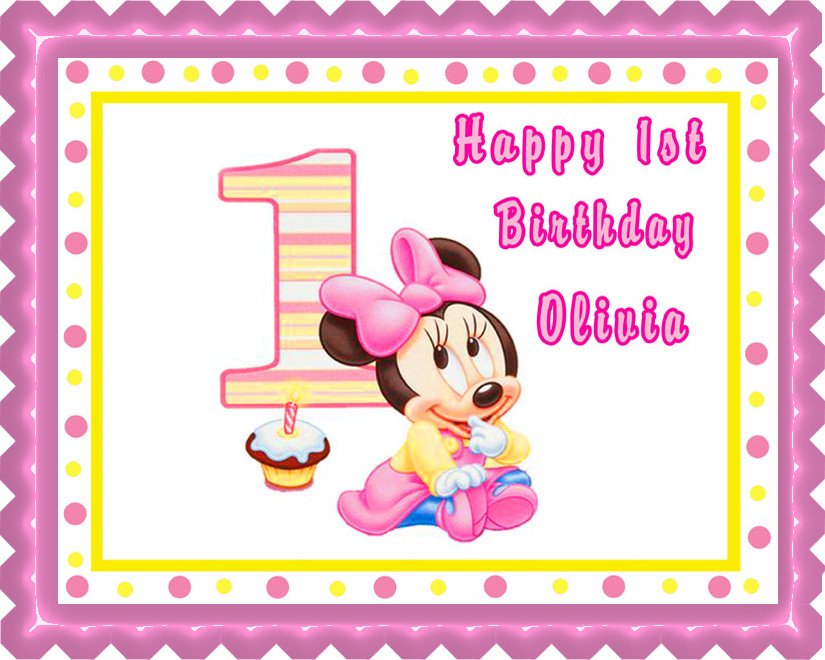 BABY MINNIE MOUSE 1st Birthday - Edible Cake Topper, Cupcake Toppers, Strips