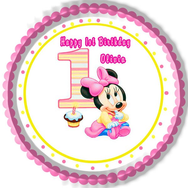 BABY MINNIE MOUSE 1st Birthday - Edible Cake Topper, Cupcake Toppers, Strips