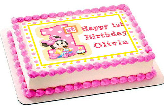 BABY MINNIE MOUSE 1st Birthday B - Edible Cake Topper, Cupcake Toppers, Strips