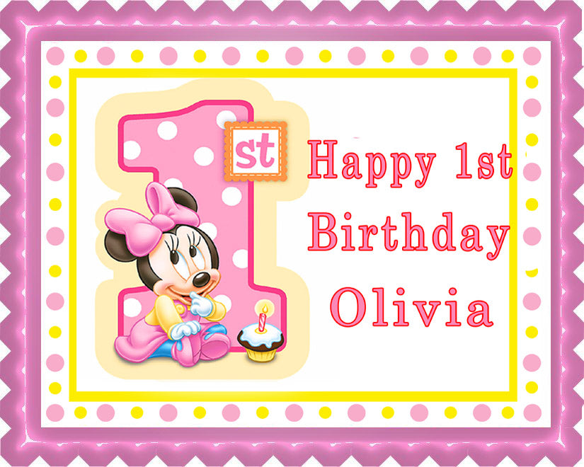 BABY MINNIE MOUSE 1st Birthday B - Edible Cake Topper, Cupcake Toppers, Strips