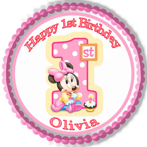 BABY MINNIE MOUSE 1st Birthday B - Edible Cake Topper, Cupcake Toppers, Strips