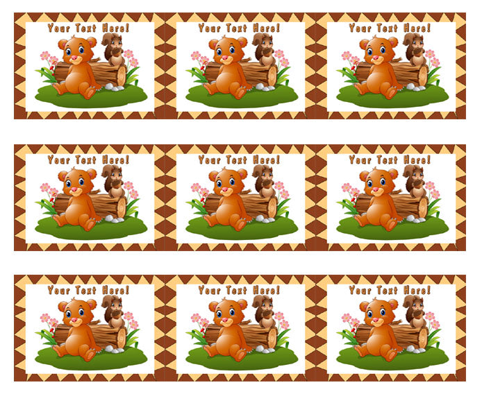Baby Brown Bear with Squirrel - Edible Cake Topper, Cupcake Toppers, Strips