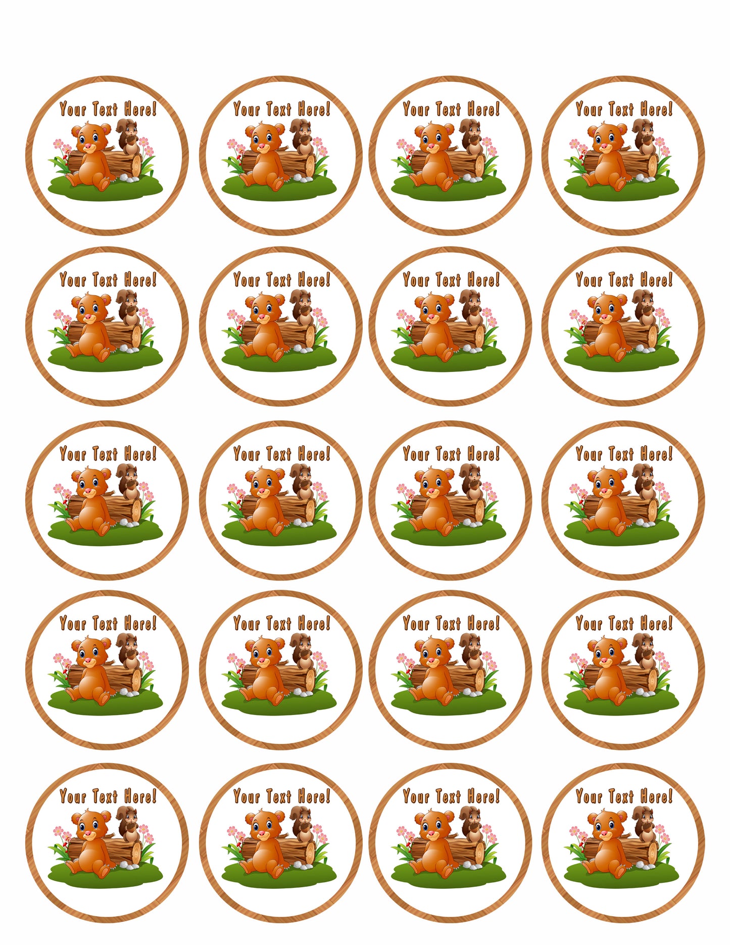 Baby Brown Bear with Squirrel - Edible Cake Topper, Cupcake Toppers, Strips