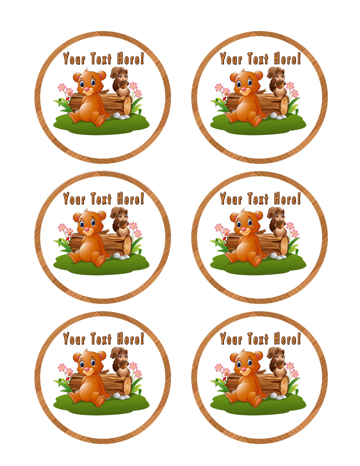 Baby Brown Bear with Squirrel - Edible Cake Topper, Cupcake Toppers, Strips
