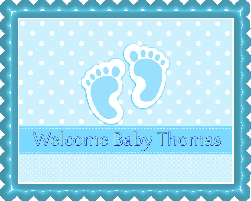 Baby Feet Foot Blue - Edible Cake Topper, Cupcake Toppers, Strips