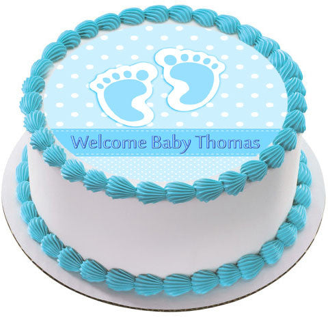 Baby Feet Foot Blue - Edible Cake Topper, Cupcake Toppers, Strips