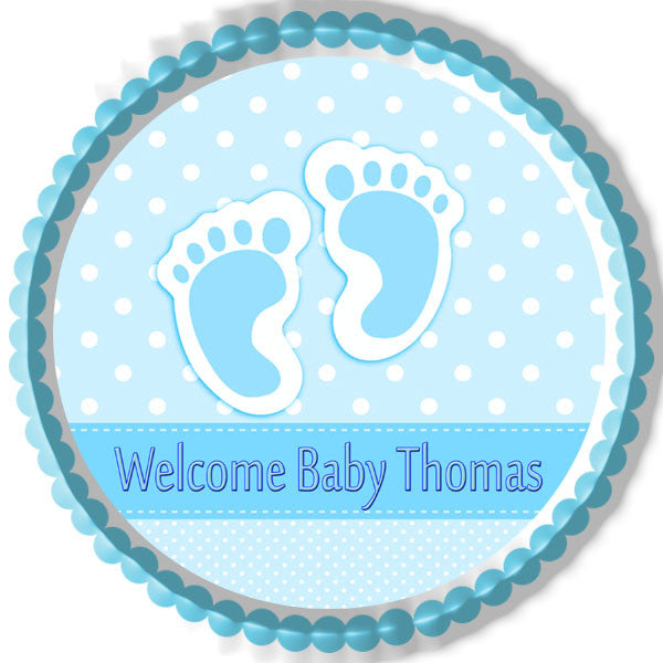 Baby Feet Foot Blue - Edible Cake Topper, Cupcake Toppers, Strips