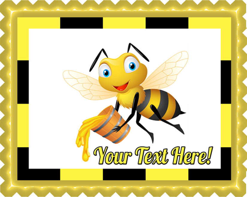 Bee Holding Honey Bucket - Edible Cake Topper, Cupcake Toppers, Strips