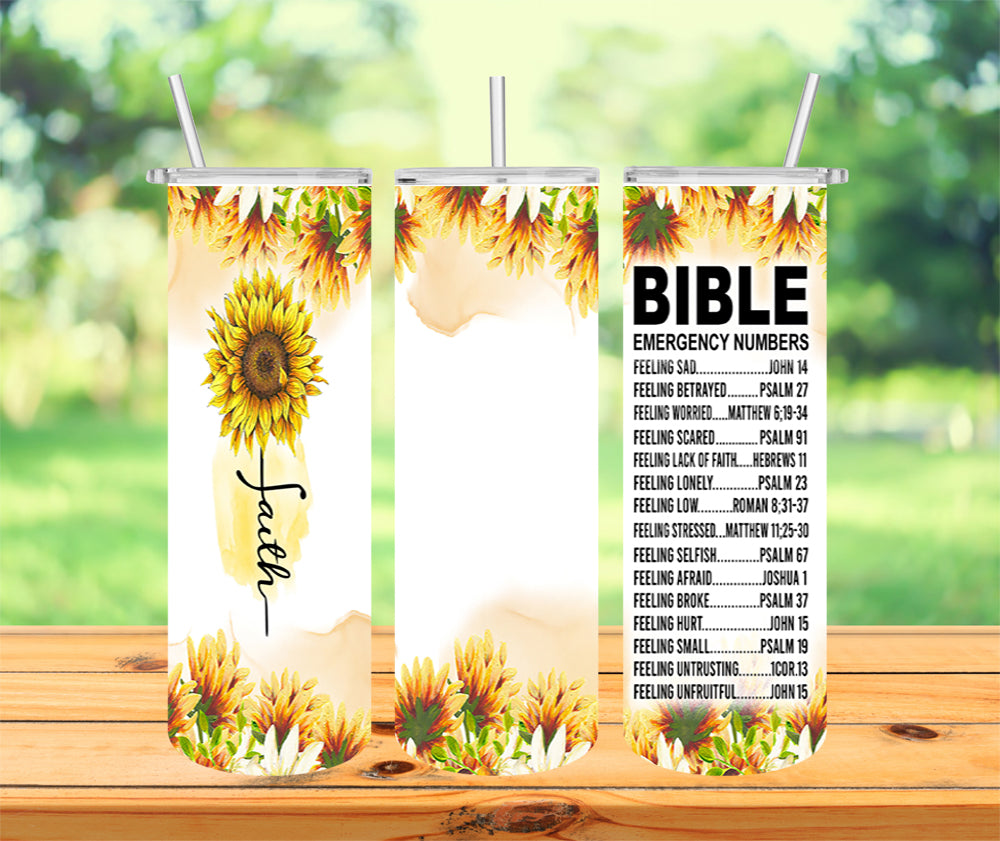 Bible emergency numbers tumbler, Christian tumbler, Bible verse Tumbler with Lid and Straw, Insulated Skinny Tumbler, 20 oz Water Cup