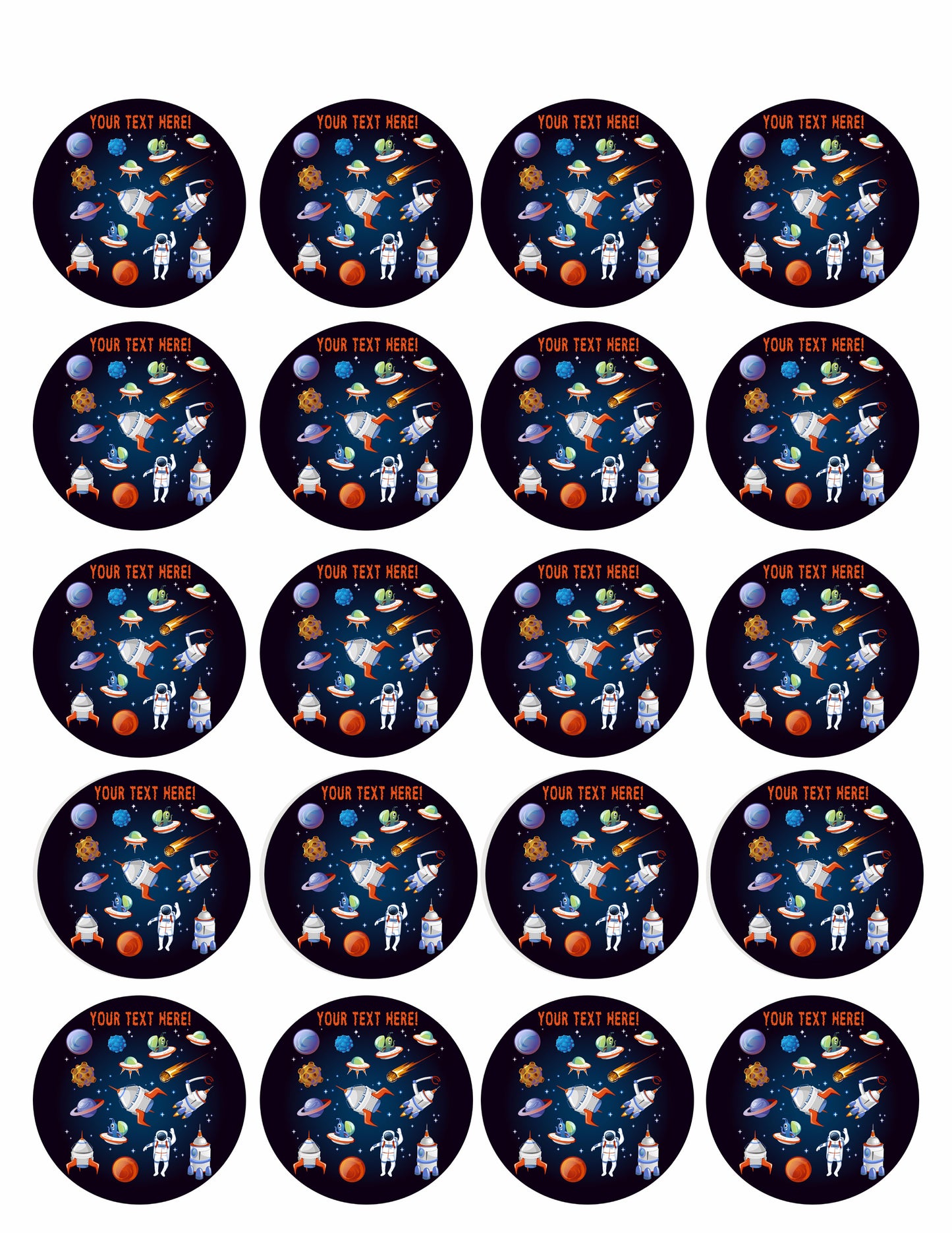 Cartoon Space Elements - Edible Cake Topper, Cupcake Toppers, Strips