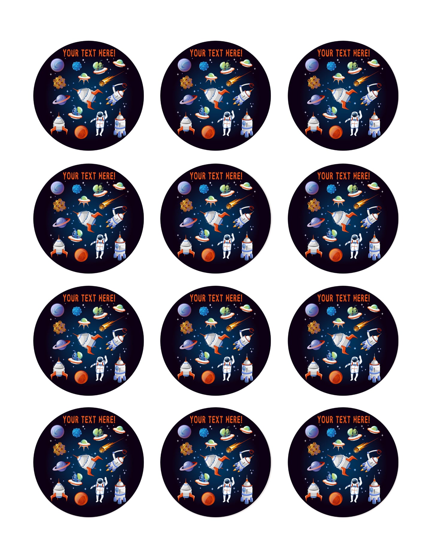 Cartoon Space Elements - Edible Cake Topper, Cupcake Toppers, Strips