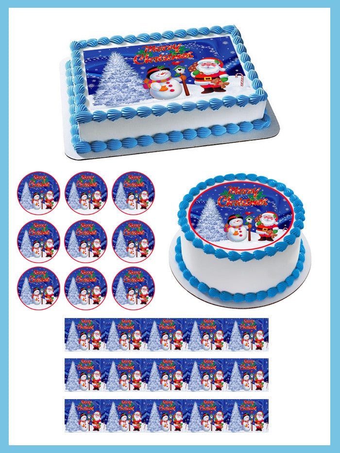 Christmas 8 Edible Birthday Cake Topper OR Cupcake Topper, Decor - Edible Prints On Cake (Edible Cake &Cupcake Topper)