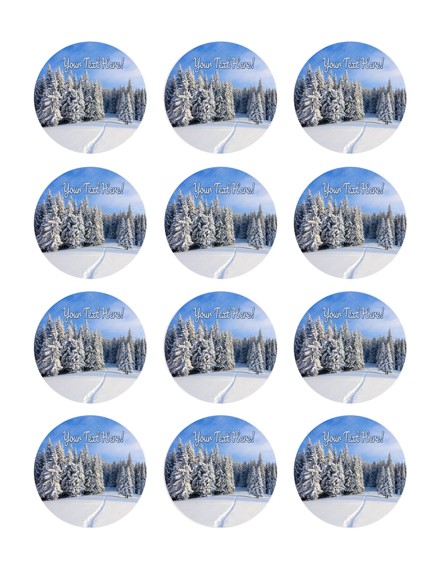 Christmas holidays Winter Landscape - Edible Cake Topper, Cupcake Toppers, Strips